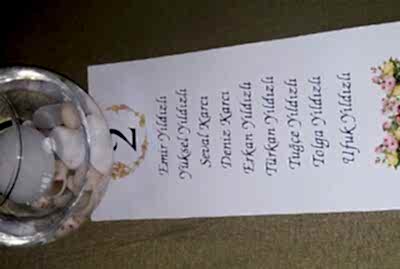 Nişan Organizasyonu Masa İsim Kartı